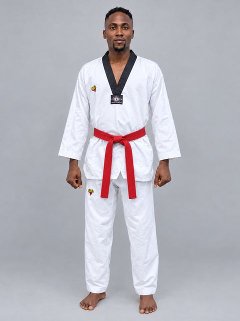 Victor in his Taekwondo uniform and red belt