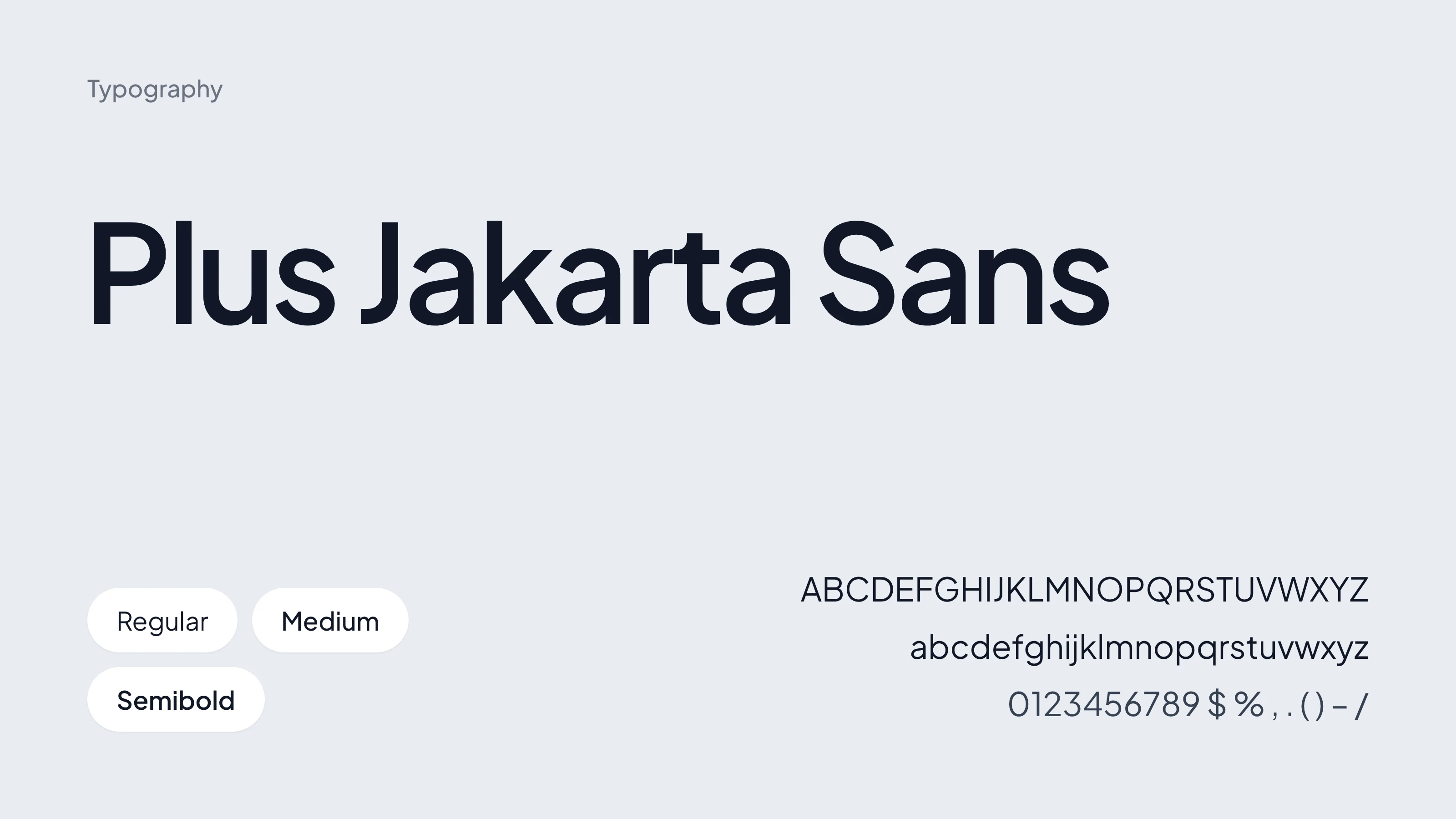 Plus Jakarta Sans in Regular, Medium and Semibold, with its alphabet and numerals